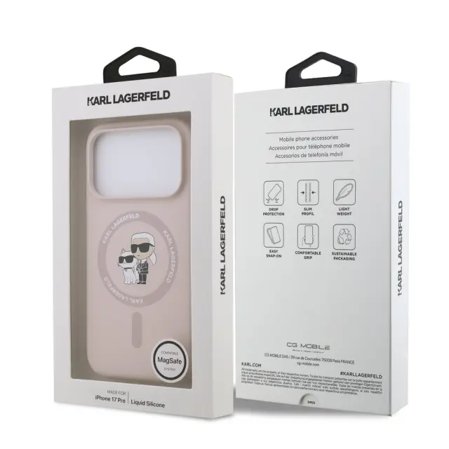 Θήκη Σιλικόνης Karl Lagerfeld Apple iPhone 18 Pro/ 17 Pro Magsafe Ring Karl & Choupette Ροζ N69355 2