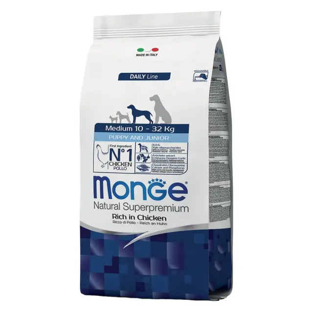 Monge Puppy & Junior Medium Ξηρά Τροφή Σκύλου Κοτόπουλο 12kg