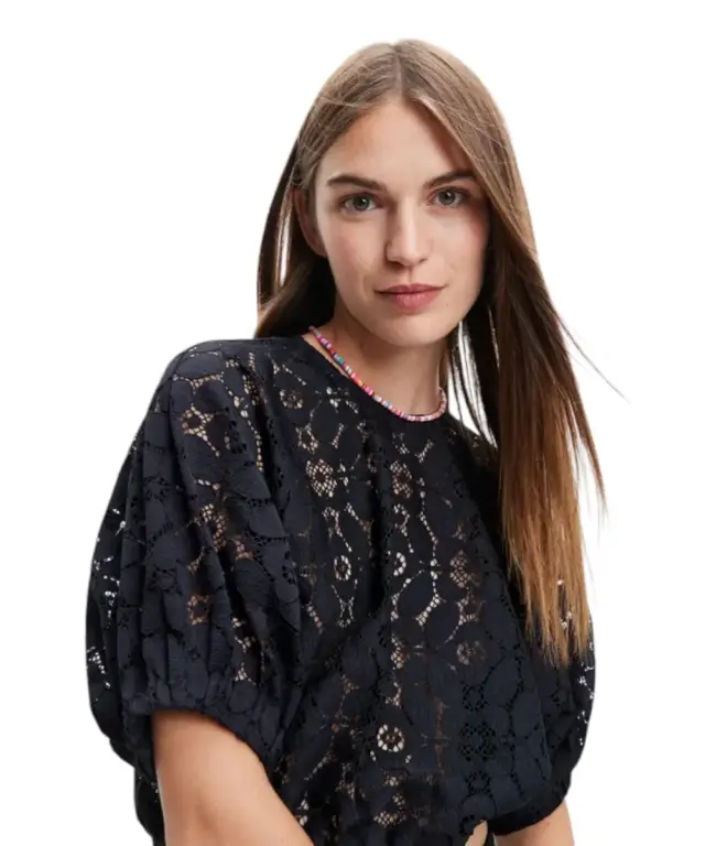 Desigual - Γυναικείο Crop Top Lucca Puff Sleeve Lace Blouse 23SWBW01-2000 Μαύρο 3