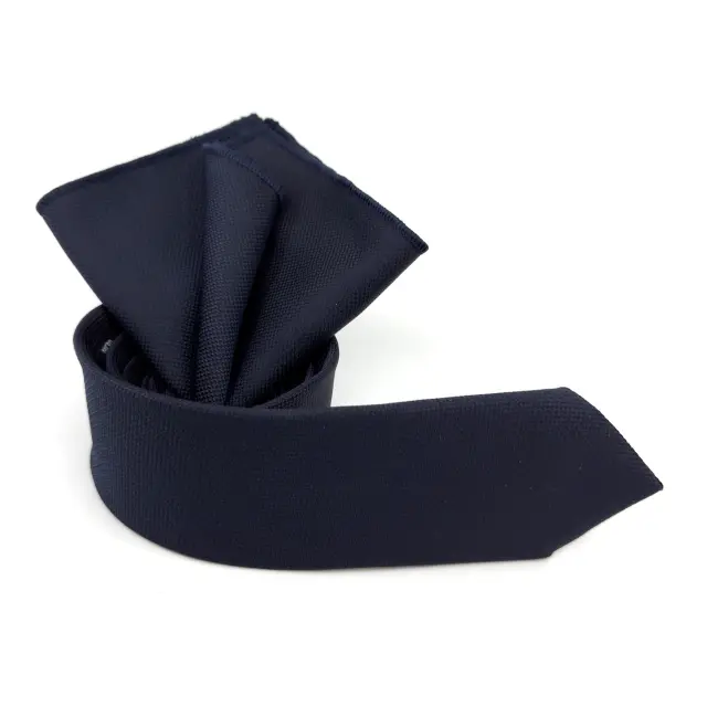 Μπλε Σκούρο Γραβάτα Oxford 6,5 cm με Ασορτί Μαντήλι 2