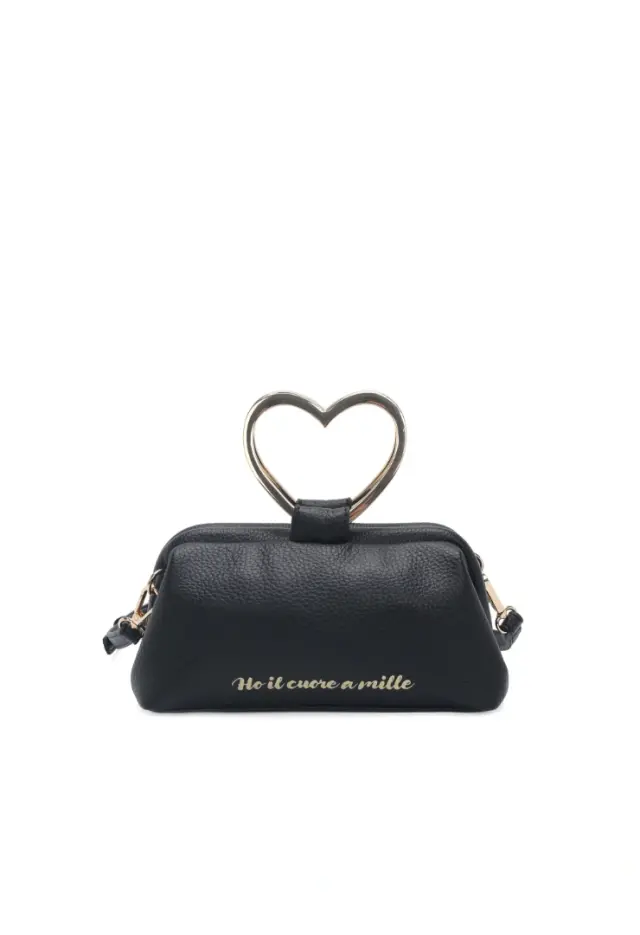 LE PANDORINE - Venezia small shoulder bag with heart handle, black color