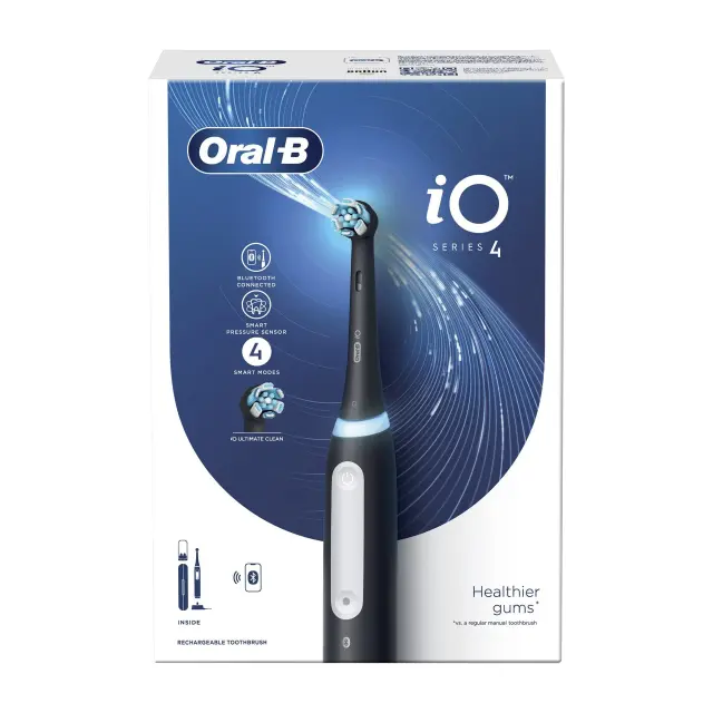 Oral-B IO Series 4 Ηλεκτρική Οδοντόβουρτσα με Χρονομετρητή, Αισθητήρα Πίεσης και Θήκη Ταξιδίου Black