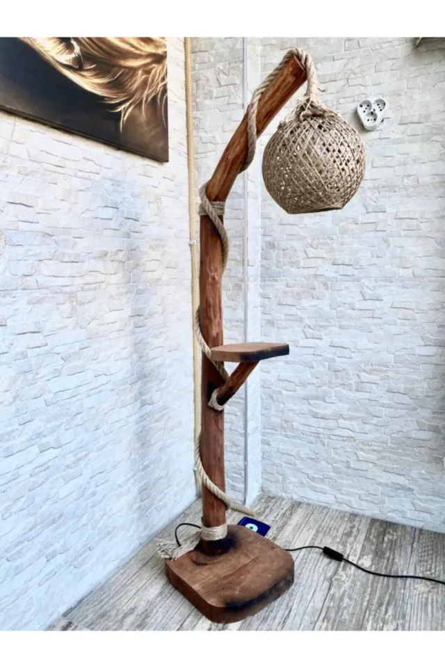 Stewehome Ξύλινο φωτιστικό δαπέδου 140-150 εκ. σειράς Έφεσος φυσικό ξύλινο φωτιστικό γωνιακός φωτισμός-καφέ150cm 2