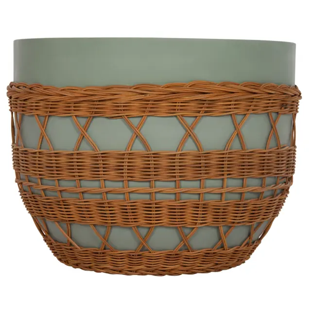 ΤΡΑΠΕΖΙ ΣΑΛΟΝΙΟΥ FB918165 FIBER CEMENT ΠΡΑΣΙΝΟ-RATTAN ΦΥΣΙΚΟ Φ56x47Υεκ. 3