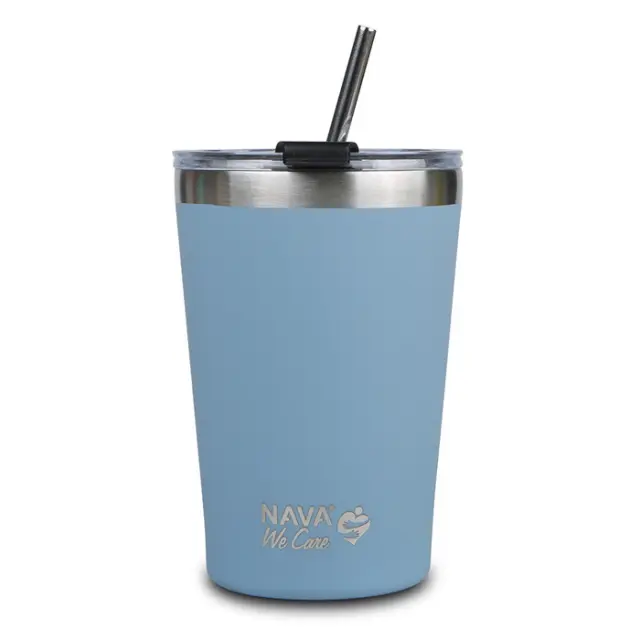 Nava Ποτήρι Θερμός Ανοξείδωτο Μπλε 450ml με Καλαμάκι