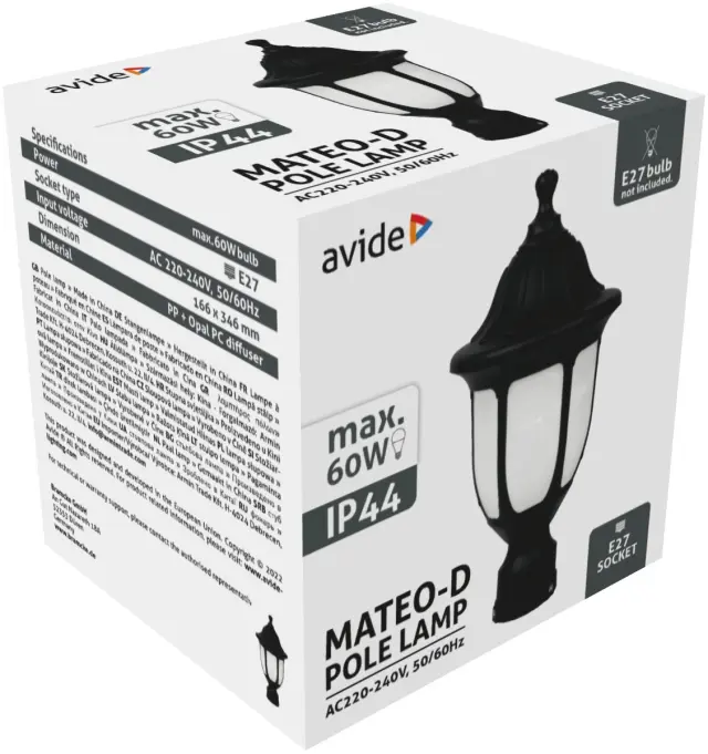 Avide Εξωτερικό Φωτιστικό Τοίχου Mateo XS 1xE27 IP44 Μαύρο 15.001.1628 2
