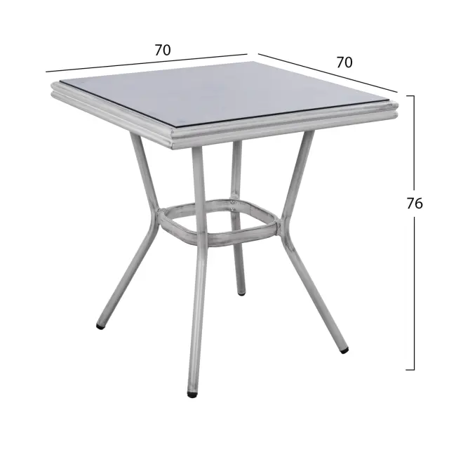 ΤΡΑΠΕΖΙ ΑΛΟΥΜΙΝΙΟΥ 70X70X76 BAMBOO FB95568.01 ΛΕΥΚΗ ΠΑΤΙΝΑ ΜΕ ΓΥΑΛΙ 2