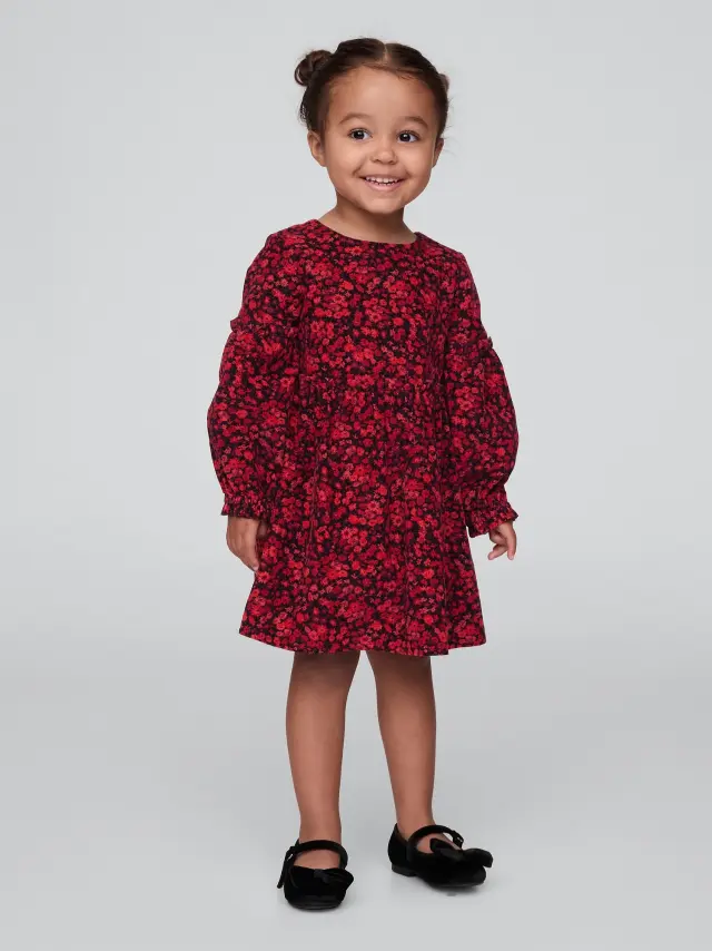 Κόκκινο babyGap Φόρεμα Βολάν Κοτλέ Red floral print - 18-24M