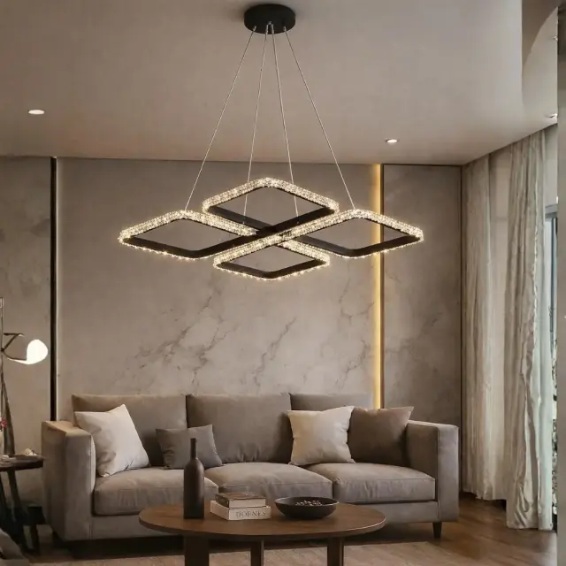 Stewehome Neva Κρεμαστό Φωτιστικό Μαύρο Cristalya LED Τριών Χρωμάτων 50x70 cm