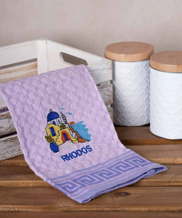 Σετ 12 τεμαχίων ποτηρόπανα γκοφρέ (50cm x 70cm) λιλά εκκλησία RHODES - -