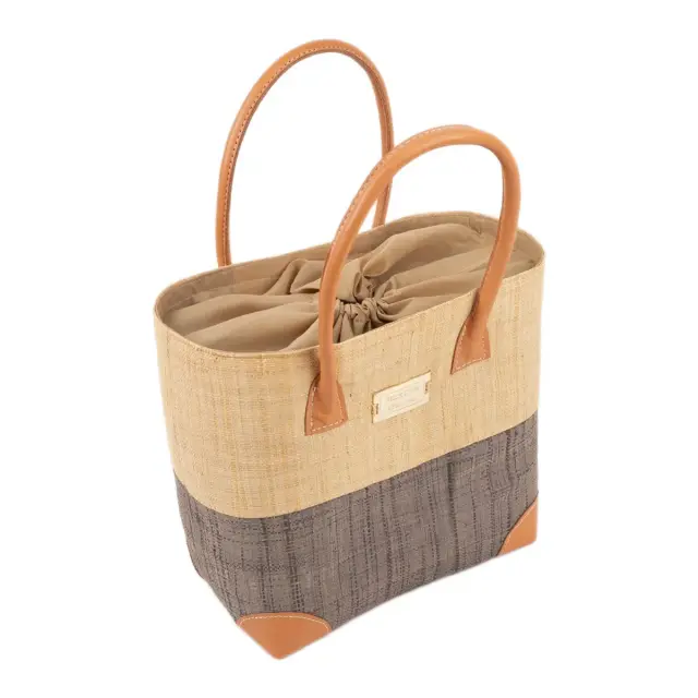 Rock Club Γυναικεία Τσάντα Raffia Χειροποίητη 30x28x18εκ, Χρώμα Εκρού-Ανθρακί - ONESIZE 3