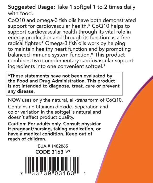 Now Foods CoQ10 60 mg with Omega 3 Fish Oil 3