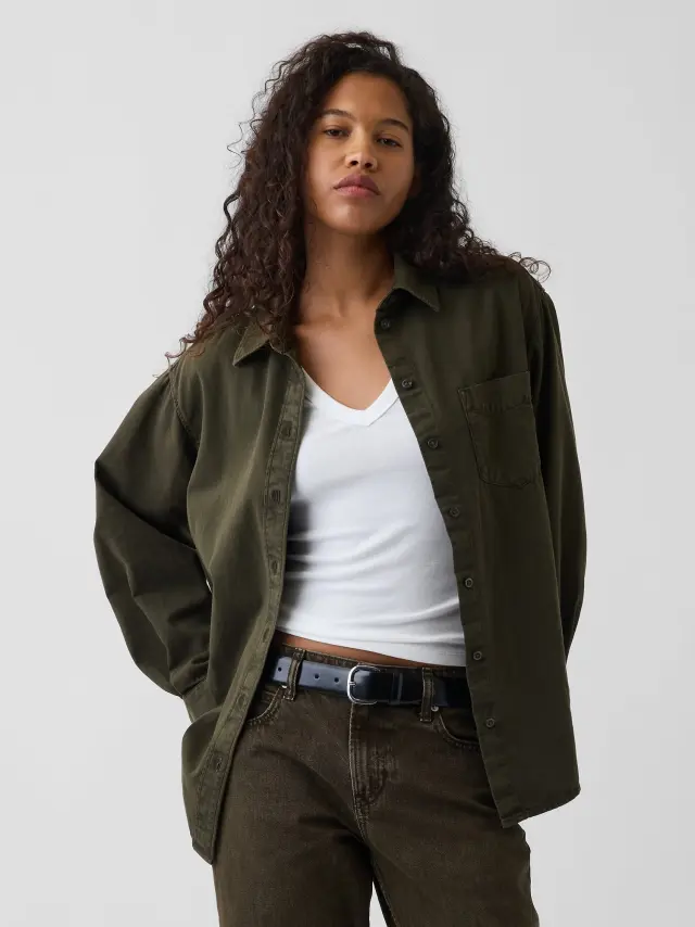Γυναικείο Τζιν Πουκάμισο Big Shirt Bamboo green