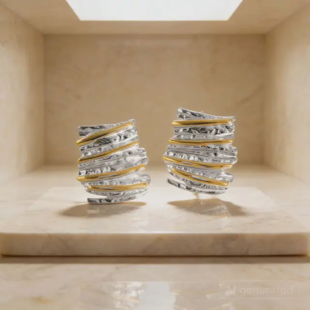 Bicolor Textured Wave Stud Earrings