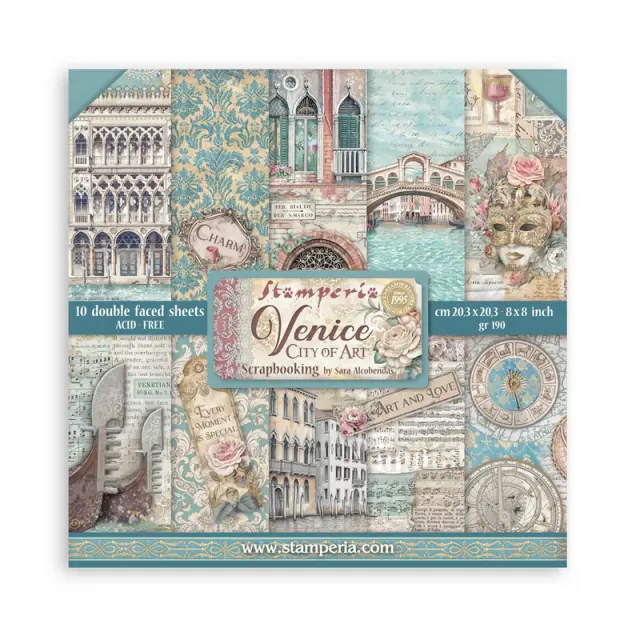 Χαρτιά scrapbooking 10τεμ, 20.3×20.3cm Stamperia, Venice City of Art