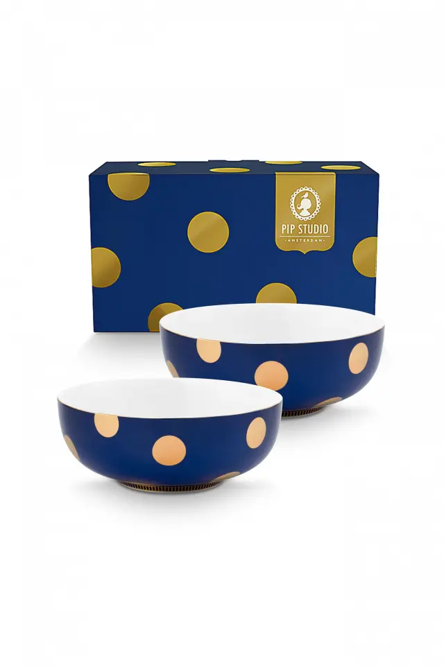 PIP STUDIO - ΣΕΤ/2 ΠΟΡΣΕΛΑΝΙΝΑ ΜΠΩΛ DOT DELIGHT NAVY & GOLD 20cm - One size