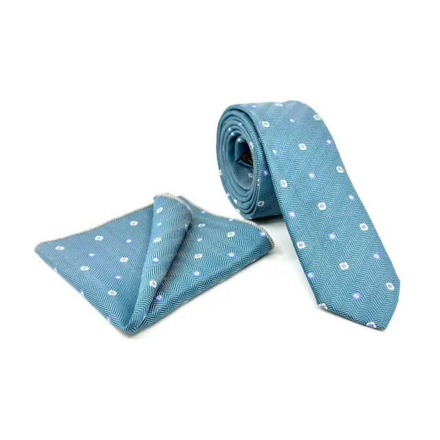 Πετρόλ–Σιέλ Σχεδιαστική Γραβάτα Microfiber Σετ με Μαντήλι 6,5 cm