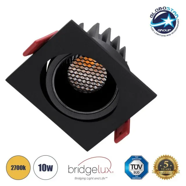 Μαύρο Τετράγωνο Χωνευτό LED Spot 2700K 10W GLOBOSTAR LEO-SQ 60293 1250lm