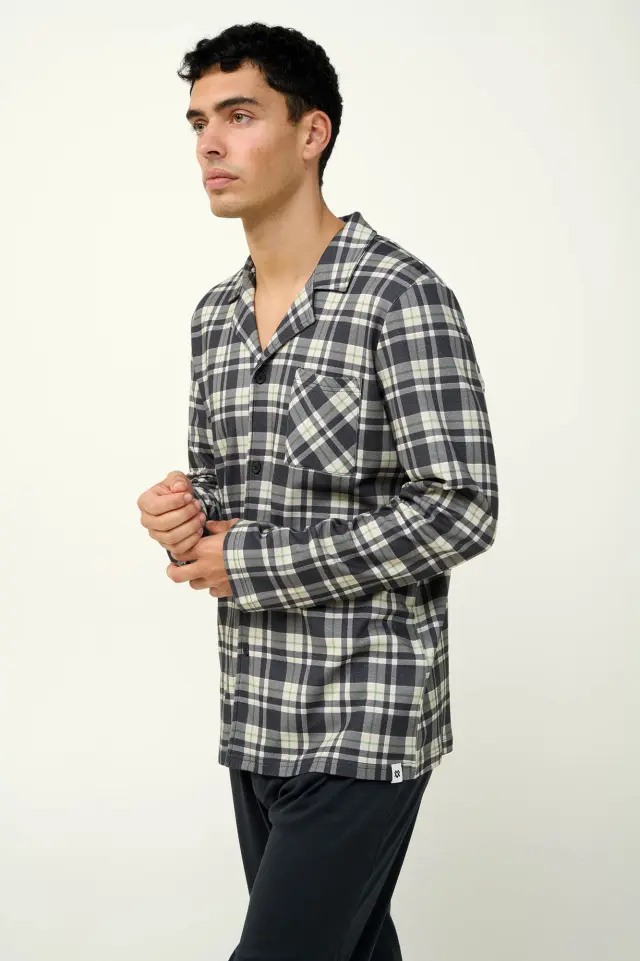 Κουμπωτή Ανδρική Πυτζάμα Βαμβακερή Vamp 23642 DARK GRAY 3