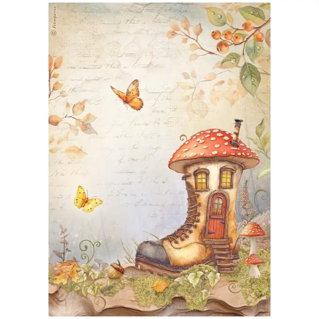 Ριζόχαρτο ντεκουπάζ Stamperia 21x29cm A4, Whispering woods, Σπίτι σε σχήμα μπότας