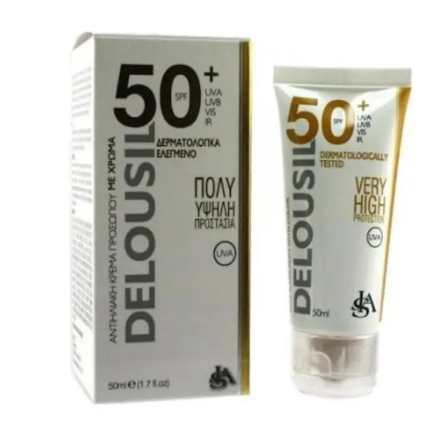 Sja Pharm Delousil Silky Skin Αντιηλιακή Κρέμα Προσώπου Με Χρώμα SPF50 50ml