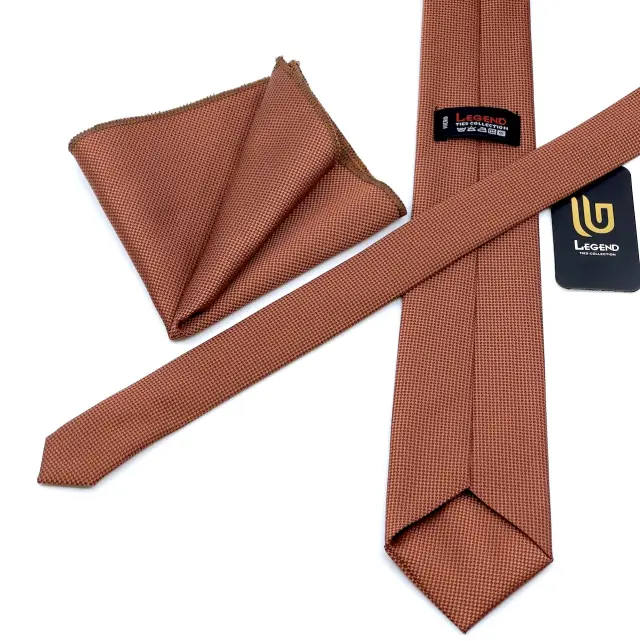 Κεραμιδί Terracotta Γραβάτα Oxford 6,5 cm με Ασορτί Μαντήλι 3