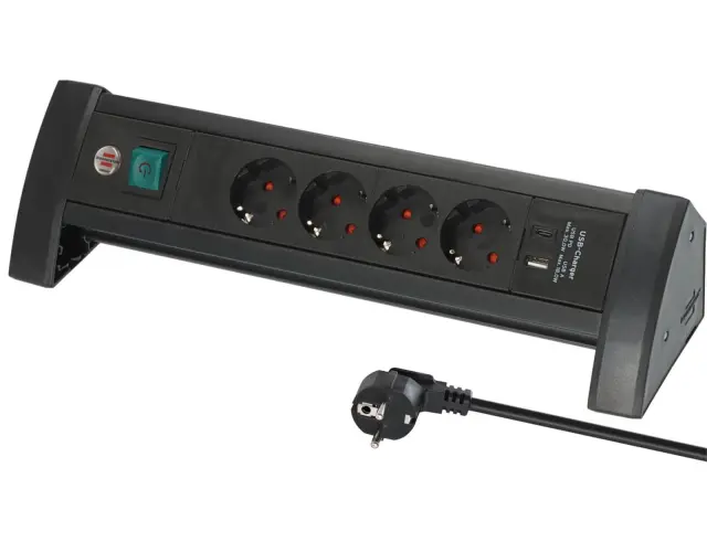 Επιτραπέζιο Πολύπριζο Premium Office Line Brennenstuhl - 4x Schuko - 1x USB-A 18W , 1x USB-C 30W - Διακόπτη On/Off - Καλώδιο 1.8m - Black150180