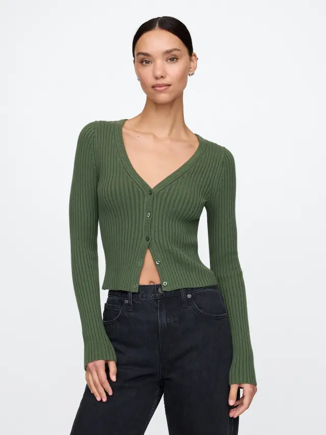 Πράσινη 100% Βαμβακερή Ζακέτα Cropped Thyme green