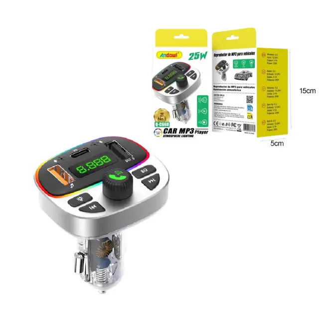 Andowl FM Transmitter Αυτοκινήτου Bluetooth με MP3 Player, 2 USB & Type-C 25W Q-C668- Bluetooth Car FM Transmitter MP3 Player 25W 817139 2