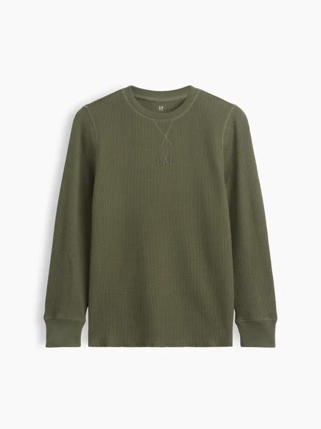 Παιδική Μπλούζα με Gap Mini-Logo σε Βάφλα Πλέξη tweed green
