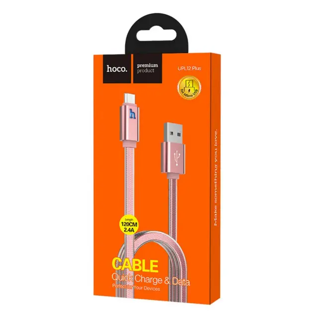 Καλώδιο σύνδεσης Hoco UPL 12 Plus USB σε Micro-USB 2.4A με PVC Jelly και Φωτεινή Ένδειξη Ροζ Χρυσό 1.2m 2