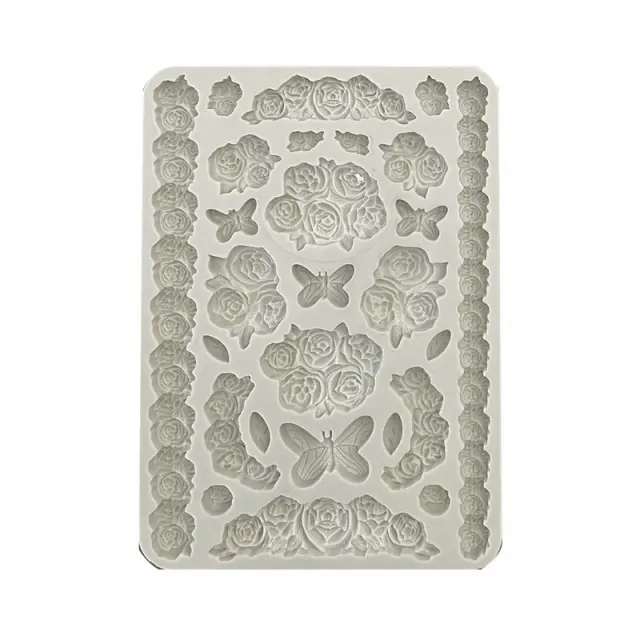 Καλούπι σιλικόνης A5, 15×21cm, Stamperia, Shabby Rose, Butterfly and Rose
