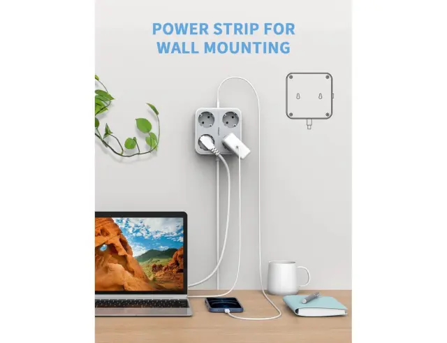Πολύπριζο Tessan 7-σε-1 Power Strip (TS-302-C) - 4xSchuko, 2xUSB, Type-C, καλώδιο 2mTS-302-C 2