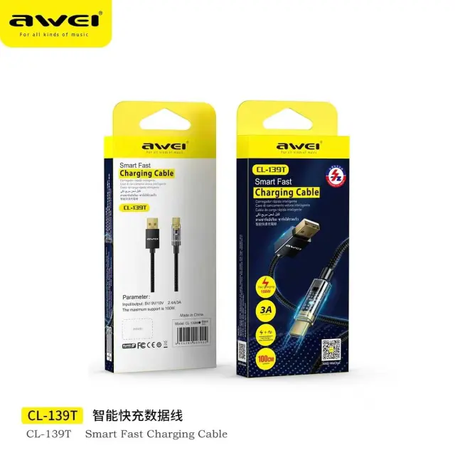 Καλώδιο φόρτισης & data - TypeC - CL-139T - AWEI - 003902 2