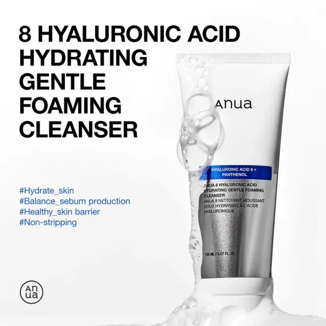 Anua 8 Hyaluronic Acid Hydrating Gentle Foaming Cleanser, Απαλός καθαριστικός αφρός με 8 τύπους υαλουρονικού, 150ml 3