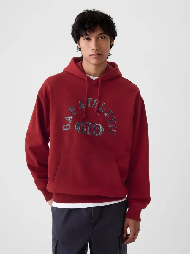 Κόκκινο Athletic 1969 Logo Φούτερ με Κουκούλα Japanese maple