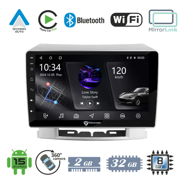 VenCore Οθόνη Multimedia Android 15 9" PX5S Octa-Core 2GB/32GB IPS με Πρόσοψη, CarPlay, Android Auto και Υποστήριξη Κάμερας 360° για Opel Astra J 2010-2014 – Ασημί (3236-10005-0367S)
