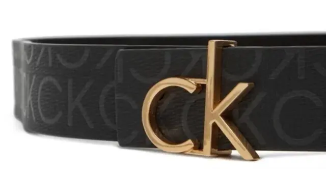 Calvin Klein Γυναικεία Λεπτή Δερμάτινη Reversible Ζώνη CK Buckle 30mm Μαύρη 95cm 2