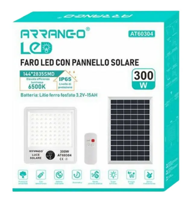 Arrango Στεγανός Ηλιακός Προβολέας LED 300W IP65 με Τηλεχειριστήριο AT60304 3