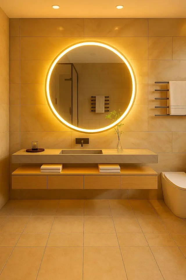 Stewehome Διακοσμητικός καθρέφτης μακιγιάζ με LED φωτισμό και αισθητήρα αφής για μπάνιο 90x90 cm 3