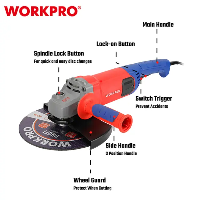 WORKPRO ΓΩΝΙΑΚΟΣ ΤΡΟΧΟΣ 2200W Φ230mm WP472004CE (PROFI) 2