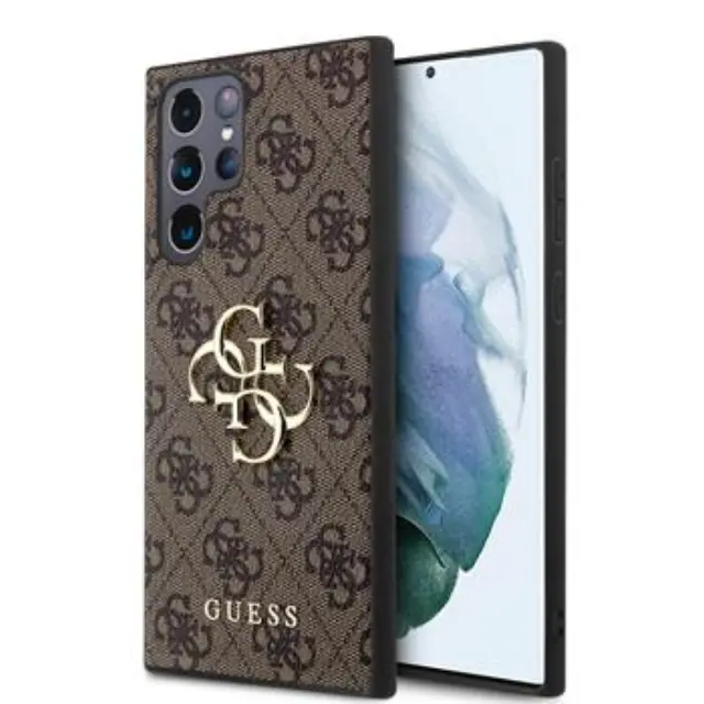 Guess PU 4G Metal Logo Case for Samsung Galaxy S24 Ultra Brown