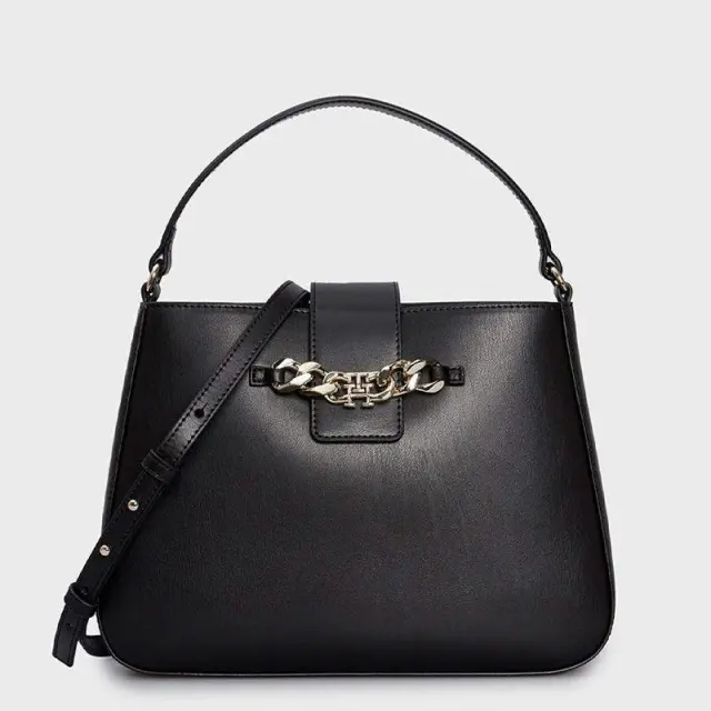 Tommy Hilfiger - Γυναικεία Τσάντα Ώμου/Χειρός Th Luxe Satchel AW0AW15606-BDS Μαύρο