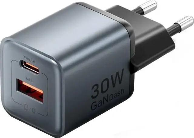 Vention 30W - charger with GaN technology, 1x USB-A, 1x USB-C (black)