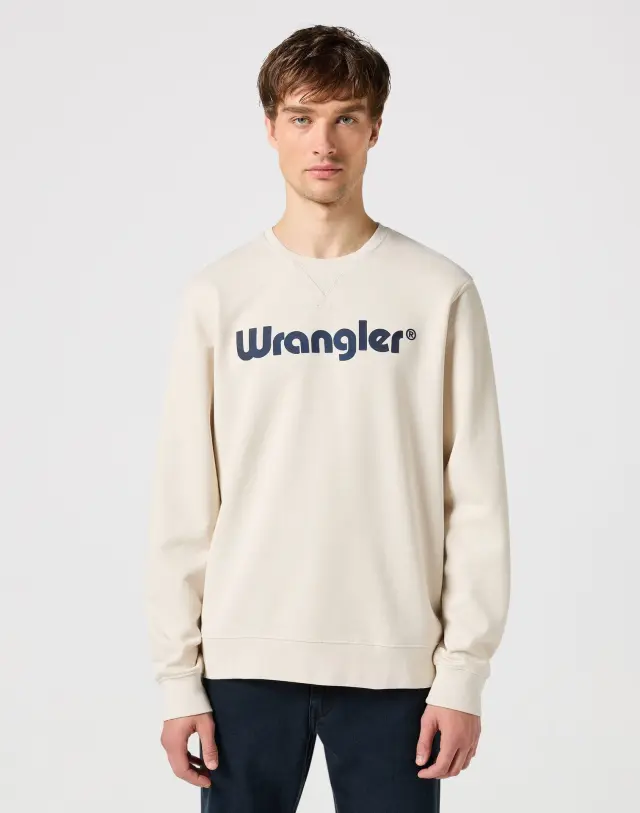 Wrangler Ανδρικό LOGO CREW 112350538 Φούτερ Βαμβακερό Regular-Fit – Vintage White - L