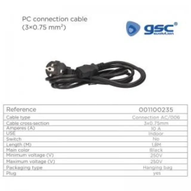Καλώδιο Τροφοδοσίας GSC 3x0.75mm για Desktops 1.8m Μαύρο N70530 2