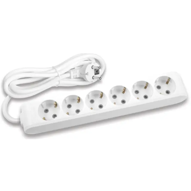 X-tendia White Six Gang Earth Socket with Cable CP 3M