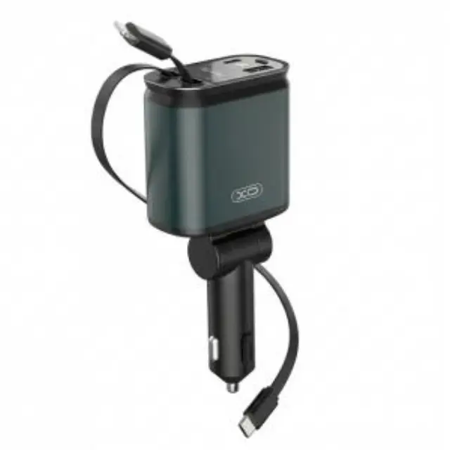 Universal φορτιστής αυτοκινήτου με 2 εξόδους, 1x USB-A & 1x USB-C και 2 ενσωματωμένα καλώδια, 1x Lightning & 1x Type-C, 45W 2