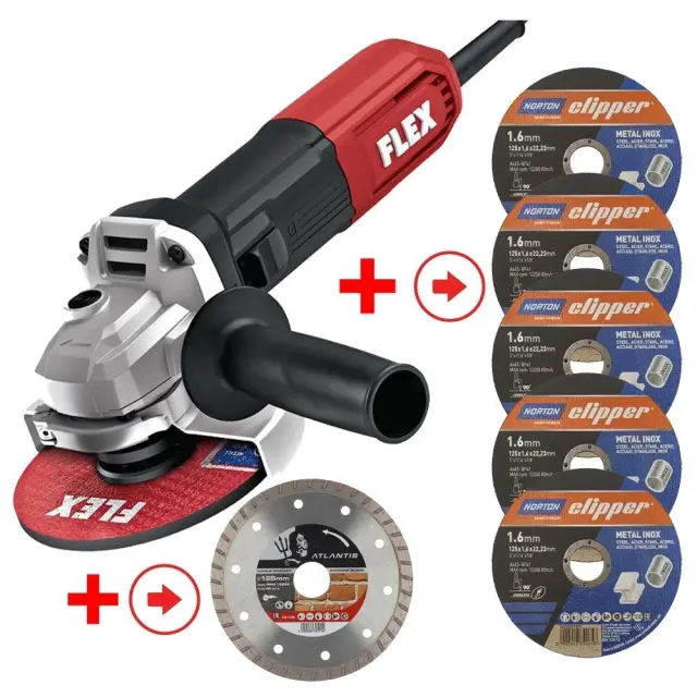 Γωνιακός Τροχός Flex L 1001 1010W Ø125mm (Περιλαμβάνει 5 Δίσκους Κοπής + 1 Διαμαντόδισκο)