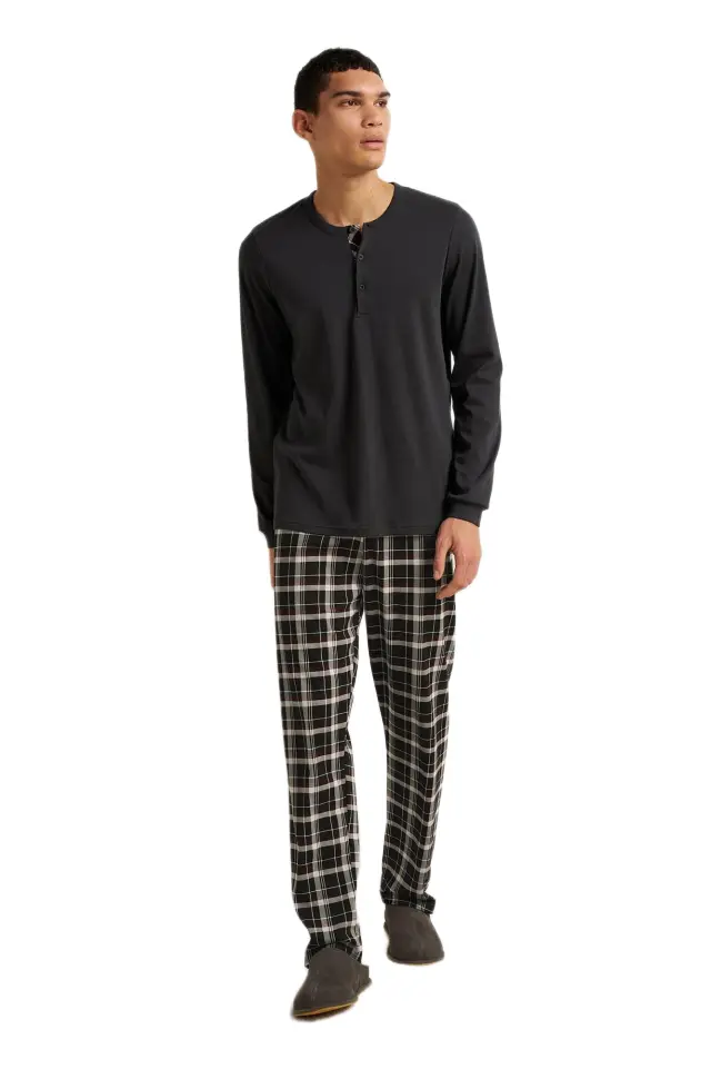 Vamp Ανδρική Βαμβακερή Πιτζάμα Με Πατιλέτα Dark Gray